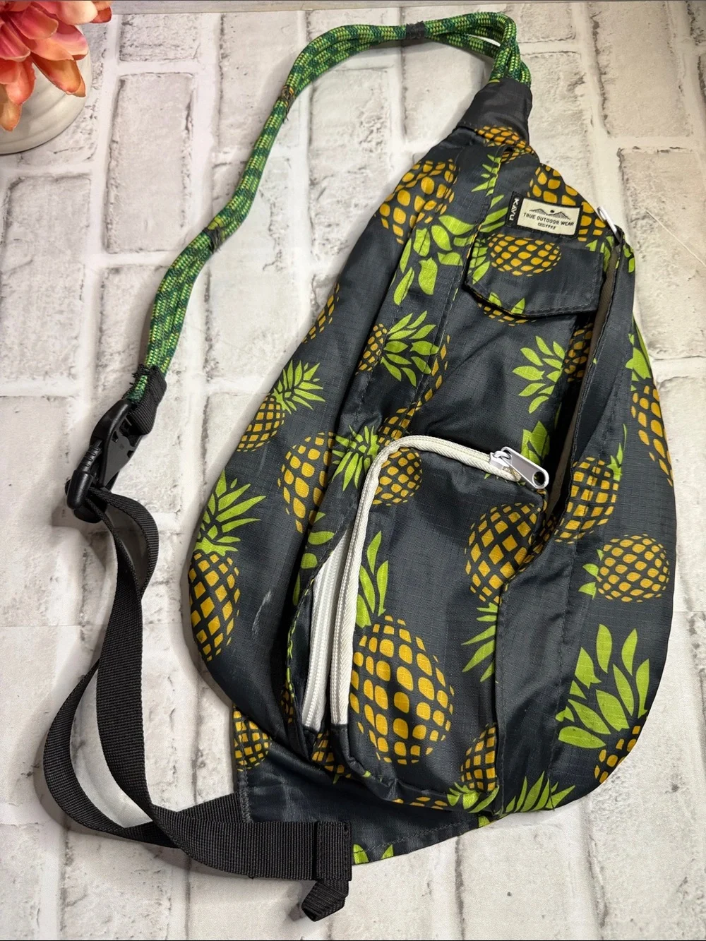 Kavu Black Sling Bag with Yellow Pineapple Print